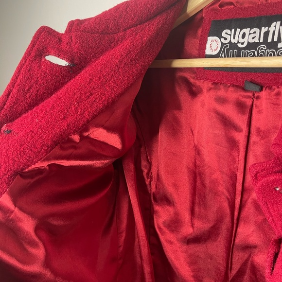 SugarFly Red Wool Blend Winter Fall Coat Jacket Size Medium - Picture 8 of 9